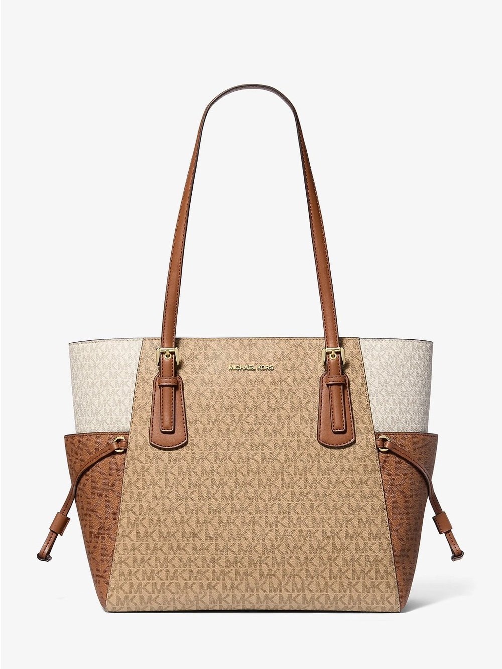 Michael Kors Signature Voyager Tote in Brown, Tan & Cream